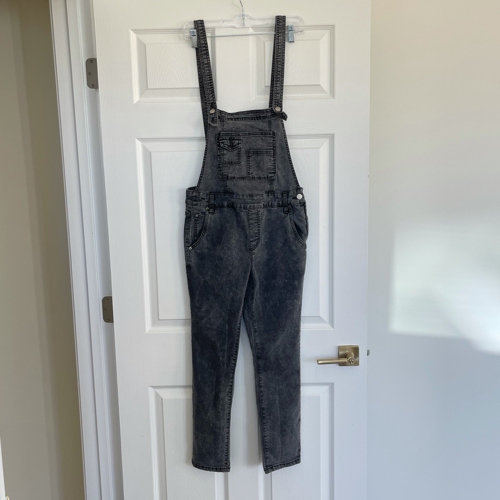 Free People Skinny Washed Overalls Dark Grey Size 27 - Picture 10 of 10